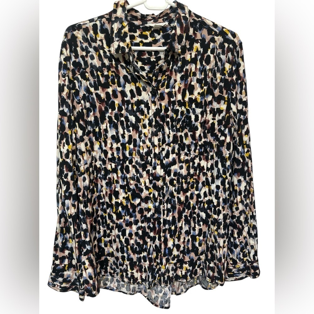 Beach Lunch Lounge Watercolor Button Up Long Sleeve Viscose Top